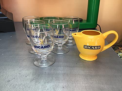 RICARD Lot DE 6 Verre Ballon Soleil Plus Une Carafe en Porcelaine Neuf