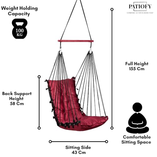 Image of Patiofy Swing for Balcony /Jhula for Adults for Home /Swing for Home /Wooden Swing Indoor /Hammock Swing Chair /Suitable for Indoor & Outdoor / 120Kgs Weight Bearing Capacity (Burgundy)
