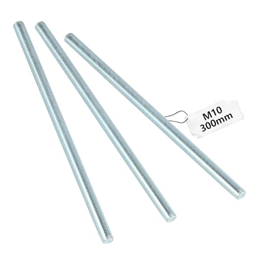 3 Piezas Varilla Roscada M10 x 300 mm, Vástago roscado de Acero Galvanizado, Varillas Roscadas Varilla Roscado M10 con Clase...