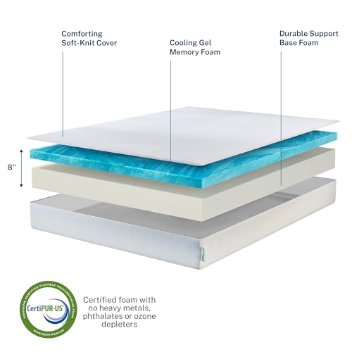 Sleep Innovations Marley 8 Inch Cooling Gel Memory Foam Mattress, Twin Size, Bed in a Box, Medium Firm Support