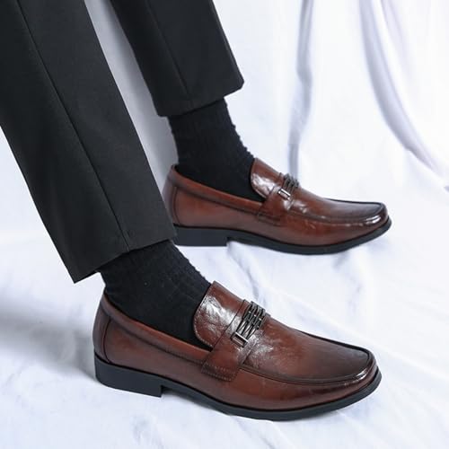 Men's Slip - on Loafers, Square - Toe Business Formal Leather Shoes, Suitable for Business and Formal Events.3