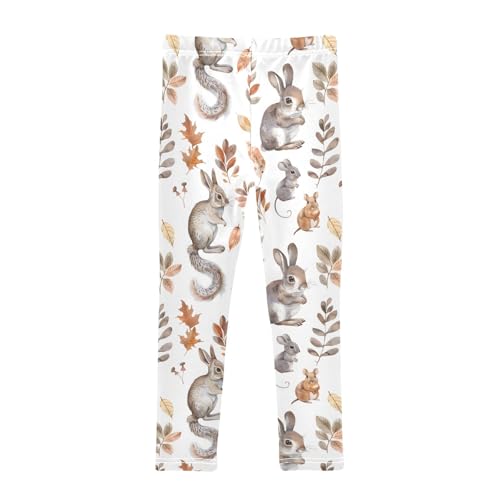Watercolor Rabbit and Leaves Girls Leggings Athletic Pants Tights Stretch Bottom2