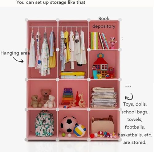 Image of Plastic Wardrobe for Kids, Baby Cupboard for Storage, 6 Cubes Almirah, Cupboard for Clothes, Collapsible Wardrobe for Baby Clothes /Toy /Book for Kids Bedroom (Pink-HA1)
