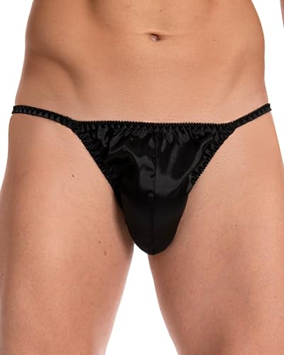 Satini Bragas de Bikini de Tanga de satén para Hombres (Negro, S)
