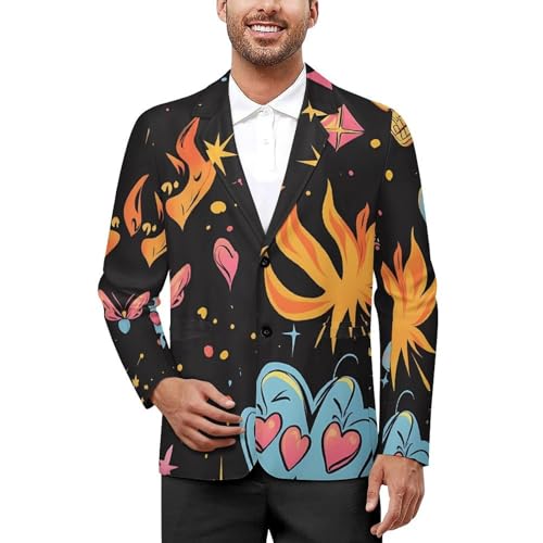 Y2k Skull Flame Butterflies Hearts Classic Suits Blazer for Men Business Tuxedo Jacket Sport Coat Two Buttons