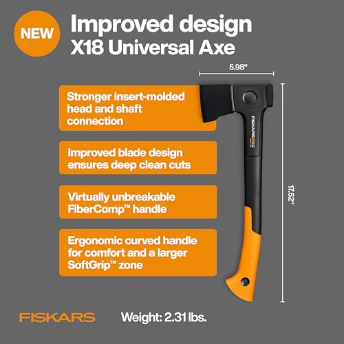 Image of Fiskars X18 Universal Axe 17.5 inch, Forged Steel Blade for Chopping Kindling & General Yard Maintenance, Ergonomic Curved FiberComp Handle & Low-Friction Coating for Clean Cuts in Fresh Wood