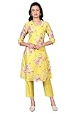Tessuto: poliestere W for Woman Kurta dritta Kota in pizzo stampato ricamato bianco, Giallo canarino., XL