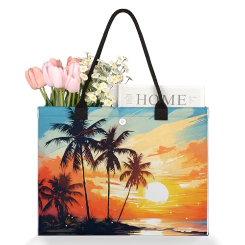 Coconut Sunset Sea Tote Bag for Women Large Beach Bag Reusable Tote Bags for Work Travel Beach Shopping3