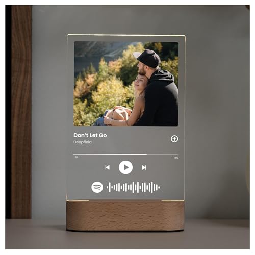 Spotify Song Cover Glas Bild mit Foto - Personalisiertes Album Cover aus Acrylglas 22x14,5cm - LED Fotogeschenk mit eigenem Foto - Jahrestag Geschenk für Ihn und Sie Valentinstag