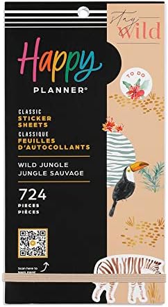 Happy Planner Sticker Pack for Calendars, Journals, and Diary Planners, Multicoloured Scrapbook Accessories, Bright Travels Theme, Classic Size, 30 Sheets, 680 Total Stickers