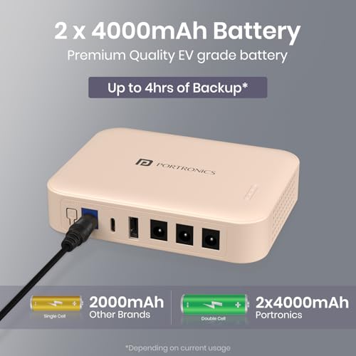 Image of Portronics Kinectic 8K Mini UPS for WiFi Router Broadband Modem 12V Router UPS up to 2A, 5 Hours Playback, 2 x 4000mAh Battery, Type C /USB-A /DC Pin Output Ports, UPS Power Backup During Power Cuts