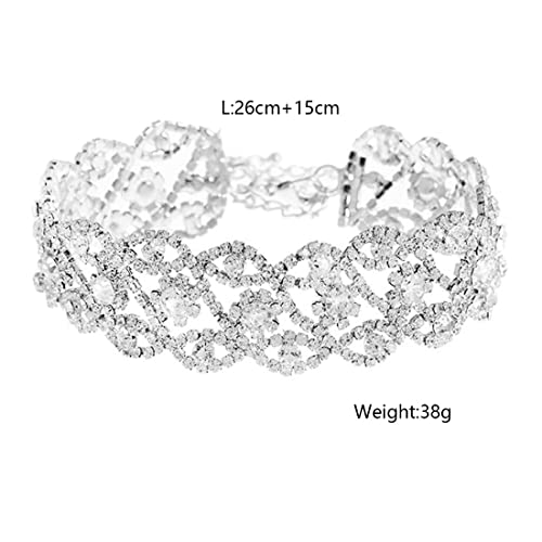 Prosy Funkelnde Kristall-Halsreif-Halskette, silberfarben, Strass-Halsband, Schmuck, verstellbar, für Damen und Mädchen