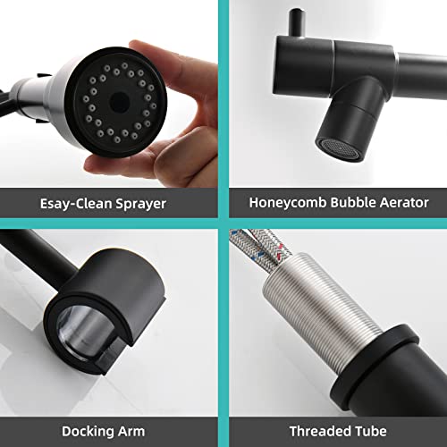 Kicimpro Commercial Faucet With Sprayer, Matte Black Kitchen Faucet Modern Single Handle High Arc Black Stainless Steel Kitchen Sink Faucet For One Hole Or Three Hole Sink #TOP5