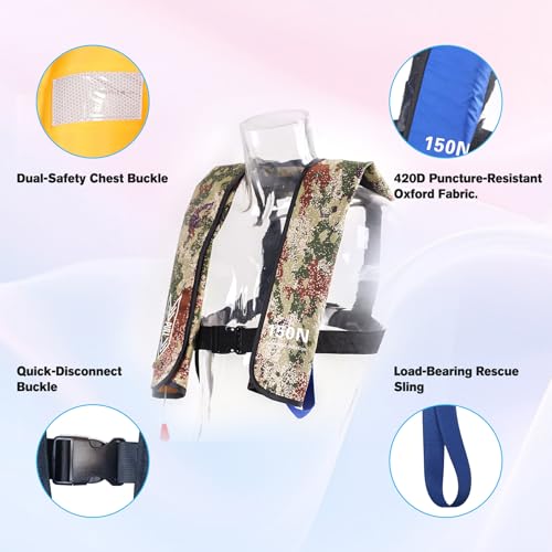 Image of Inflatable Life-Jacket for Adults| Life-Vest Inflation-PFD with Whistle| Automatic & Manual Lightweight Supports up to 300 lbs for Kayaking Fishing Boating