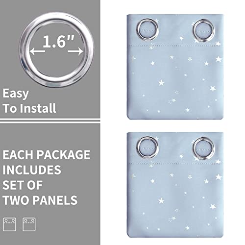 Image of BGment Star Room Darkening Curtains for Kids Bedroom - Grommet Thermal Insulated Silver Star Print Kids Curtains for Living Room, Set of 2 Panels, Baby Blue, 42 x 84 Inch