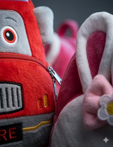 Image of Cartoon Plush Kids School Bag 2-6 Years | Soft Toy Backpack for Boys & Girls | Toddler Nursery Preschool Bag | Lightweight Adjustable Straps