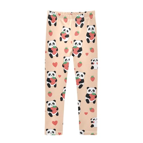J JOYSAY Cartoon Panda Strawberry Girls Leggings Soft Comfortable Stretchy Kids Girls Capri Leggings Size 4-10T