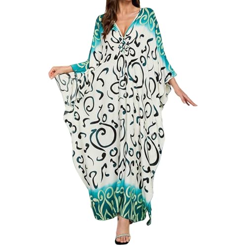 Robe caftan grande taille à imprimé floral et manches chauve-souris