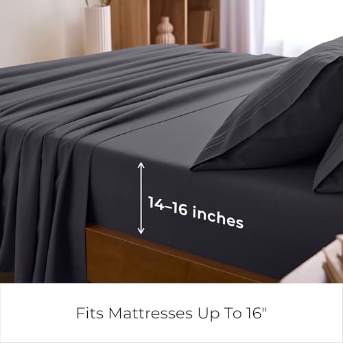 Image of Mellanni Split King Sheets Set - 5 PC Iconic Collection Bedding | Hotel Luxury, Extra Soft, Cooling Bed Sheets - Wrinkle, Fade, Stain Resistant (Split King, Charcoal)