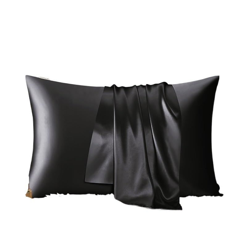 Funda Almohada Seda Funda de Almohada Seda Morera for Cabello y Piel - Seda Pura Doble Cara, diseño Cremallera Invisible, 1 Pieza(Black,50x90cm)