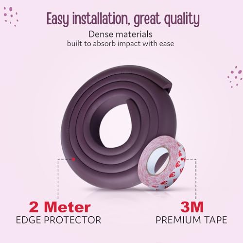 LuvLap Baby Proofing Edge Corner Guards, Extra Thick 2 Meter, Furniture Corner Cushion for Child Safety, 3M Adhesive Tape, Corner Protector for Baby, Edge Guard Strips, Non Toxic, BPA Free, Brown