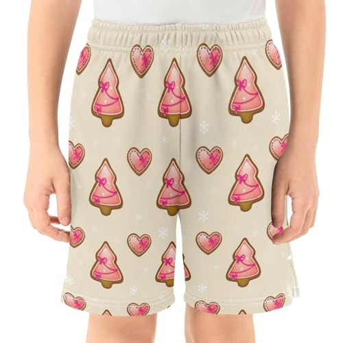 Gingerbread Cookies Athletic Shorts with Zipper Pockets, Youth Boys Athletic Running Shorts for Summer2