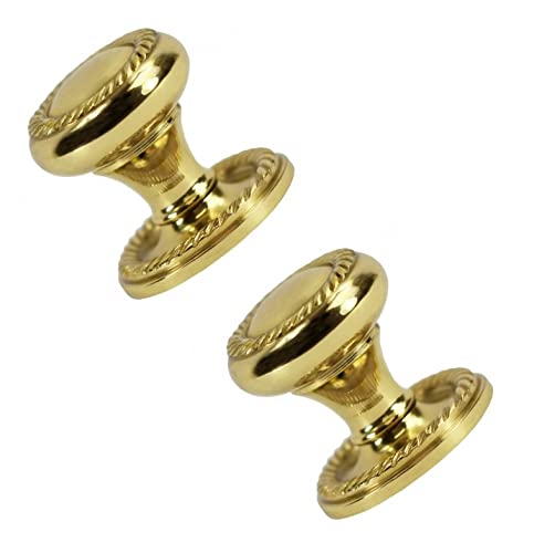 TERF® 35mm Traditional Georgian Polished Brass Cabinet Door Knobs 35mm Chest Drawer Cupboard Kitchen Wardrobe Door Pull Handle Knobs with Fixing Screw for Use Home and Office