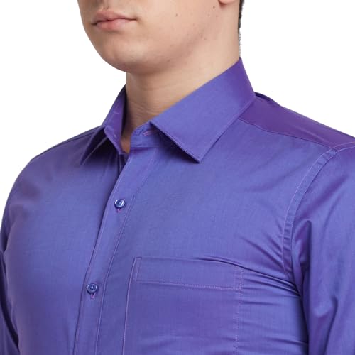 Image of Raymond Men's Solid Pattern Contemporary Fit Pure Cotton Full Sleeve Semi Cut Away Collar Formal Shirt