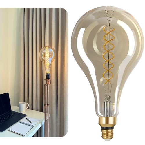 Oversized Edison LED Light Huge Bulb Vintage PS52(PS160) 7W Equivalent 40W - Dimmable 2200K Warm Amber Glow 400 Lumens E26 Base - Large Filament Decorative Bulbs - 360° Beam (Golden Glass)