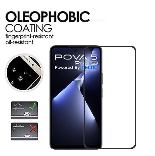 Image of DD SON Tempered Glass Screen Protector Compatible for Tecno Pova 5 Pro /Tecno Pova 6 Pro 5G (11D) with Edge to Edge Coverage and Easy Installation kit,Black