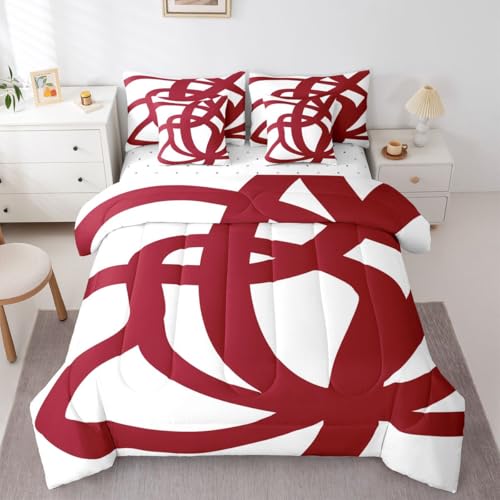 Feelyou 7 Pieces Red and White Comforter Set King Size