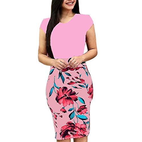 Women Elegance Audrey Hepburn Style Round Neck 3/4 Puff Sleeve Puffy Swing Midi Dress with Belt