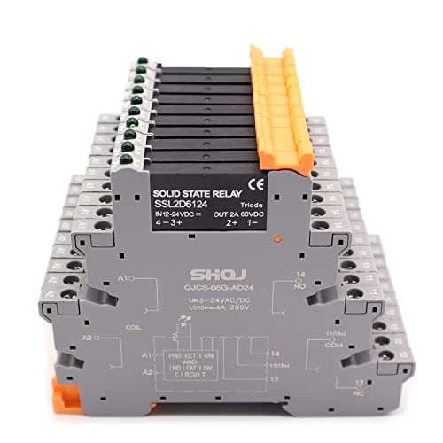 Relé delgado SSR DIN QJCS-05G-AD24 con control CC CA y bobina de 12-24 VCC 6