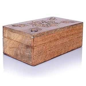 Mela Artisans Decorative Storage Box with Hinged Lid Light Burnt Medium 75 x 45 x 3 Rustic Serena StyleCrafted from Mango WoodIdeal for Keepsakes Trinkets Jewelry and Tea Boxs Book Box