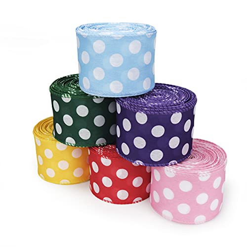 Unionjoy Pink And White Polka Dot Ribbon Wired Edge Ribbon, 2.5 Inch X 10 Yards Roll, Craft Ribbon For Diy Gift Wrapping Wreath Floral Arrangement Bow Decoration Spring & Summer Ribbon Wired #TOP1
