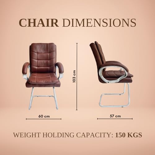 Image of activa Executive Office Visitor Chair | Ergonomic Relax Chair for Study, Home, Reception| Comfortable Cushioned Seat Back, Double Pipe Frame with Arm Rest Guest Seating (2, Brown, Star)