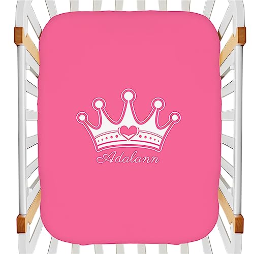 Personalized Pink Crown Pack n Play Sheets for Baby Girl, Customized Name Pack and Play Sheet, Mini Crib Fitted Sheets,Stretchy Playard Sheet, Soft and Breathable Mini Crib Mattress Protector