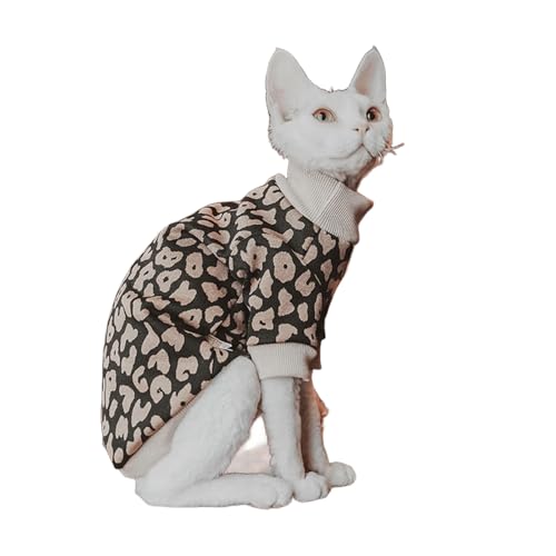Chat col tortue vêtements pour Sphynx pullover coton imprimé café léopard - 2