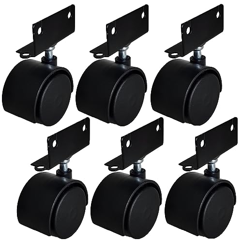 Rodizio Rodinha para moveis Giratório sem freio 40mm Perfil L 16mm Preto 6 Unidades