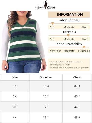 Image of Agnes Orinda Plus Size Sweaters for Women Sleeveless V Neck Striped Knit Casual Pullover Sweater Vests