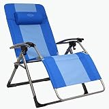 Kamp-Rite Outdoor Folding Reclining Zero Gravity Beach Lawn Chair w/Headrest Pillow, for Camping, Tailgating, & Sports, 300 LB Capacity, 2-Tone Blue