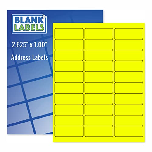 Blanks Labels Fluorescent Yellow Mailing Labels From Blank Labels - 2-5/8" X 1" (2.625 X 1) - 30 Labels Per Sheet #TOP27