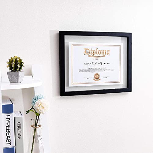 Umical 2 Pack - 11X14 Float Document Frame With Double Sided Hd Plexiglass For Floating Display Of 8.5X11 Document, Certificate, Image Or Artwork, Wood Diploma Frame Decor Of Wall Mounting, Black #TOP2