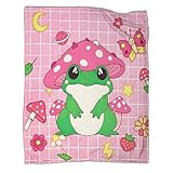 Ultraweiche 3D-Druck Kawaii Grüner Frosch Couchdecke, Atmungsaktive Mikrofaser Pilzhut Tagesdecke 40x50inch(100x130cm), Warme Premium Wohndecke Für Erwachsene Jugend