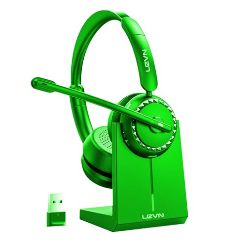LEVN Wireless Headset, Wireless Headset with Mic for Work, (Noise Cancelling & Mute Button), Bluetooth Headset with Microphone from Home/Office/PC/Call Center/Computer/Laptop/Teams/Zoom (Green)