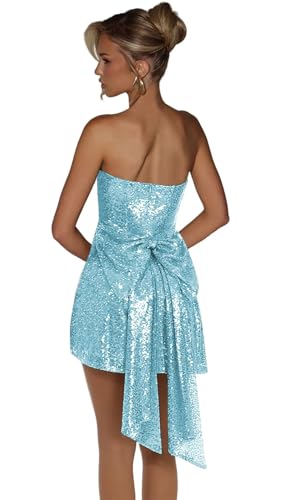 Strapless Homecoming Dresses for Teens 2025 Sequin Prom Dress with Bow Short Cocktail Party Gown4