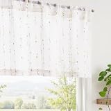 jinchan Valance Curtains for Windows 16 Inch Colorful Mini Pom-Pom Country Farmhouse Kitchen Valance Semi Sheer Voile Samll Window Treatment for Bedroom Living Room Rod Pocket 1 Panel Sunlit Grove