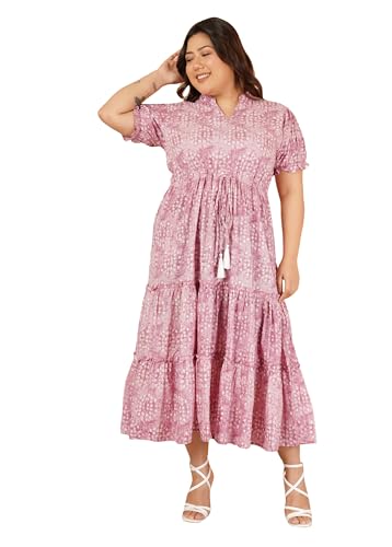Image of Indietoga Women's Floral Printed Pure Cotton Tiered Maxi Dress (XL to 7XL)