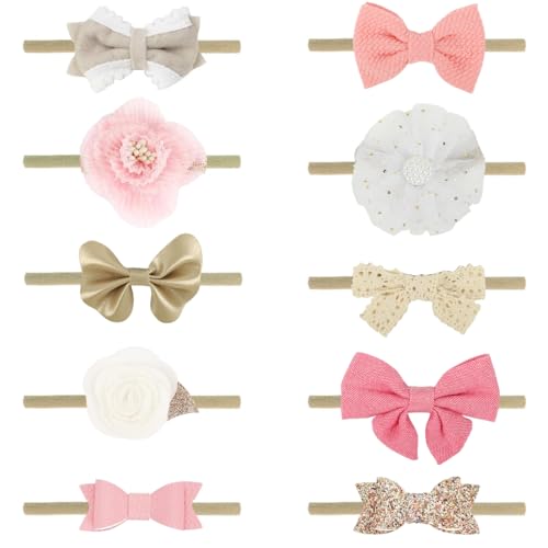 Image of SNOWIE SOFT Hair Band for Girls Kids, 10Pcs Bow Headbands for Baby Girl Hairband Accessories, Stretchy Hairbands for Kids Hair Bands for Baby Girl 0 to 2 Years Shower Gift Photography