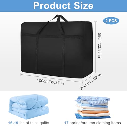 2 Stück Reisetasche Groß Für Umzüge, 180L Umzugstaschen (100cm*58cm*28cm), 600d Oxford Jumbo Tasche Mit Reißverschluss, Aufbewahrungstasche Für Bettdecken Kleidung Bettwäsche